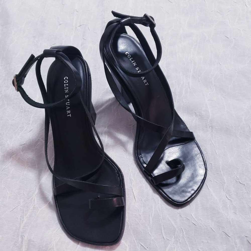 Colin Stuart Black Leather Strappy Block Heels